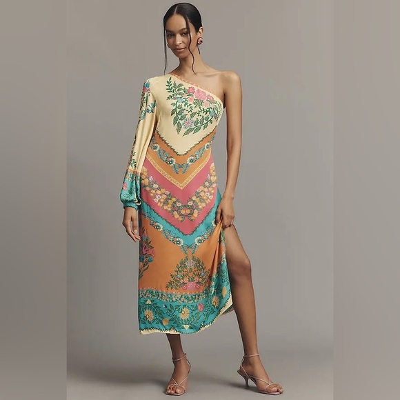 FARM Rio Dresses & Skirts - NEW Farm Rio x Anthropologie One-Shoulder Printed Midi Dress, XXS